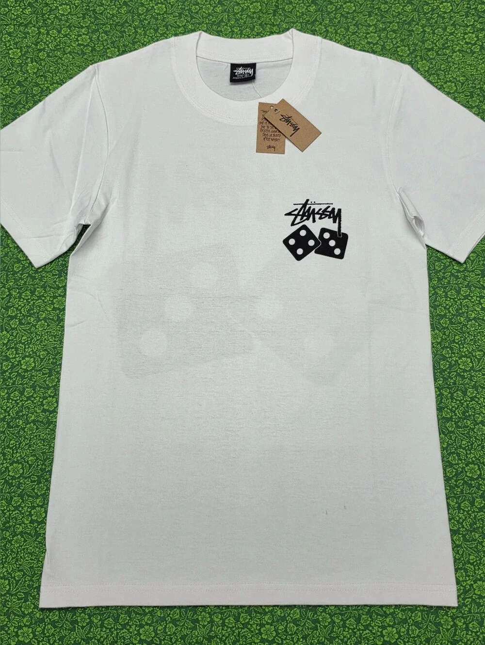 Stussy White Short Sleeve Tee with Black Dice Logo - Picture 2 of 4